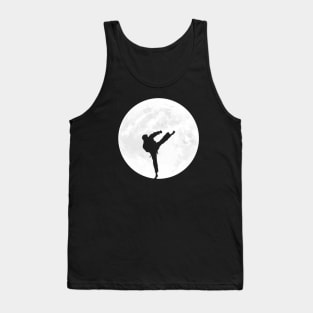 Kick Boxing Karate Silhouette in Full Moon Tank Top